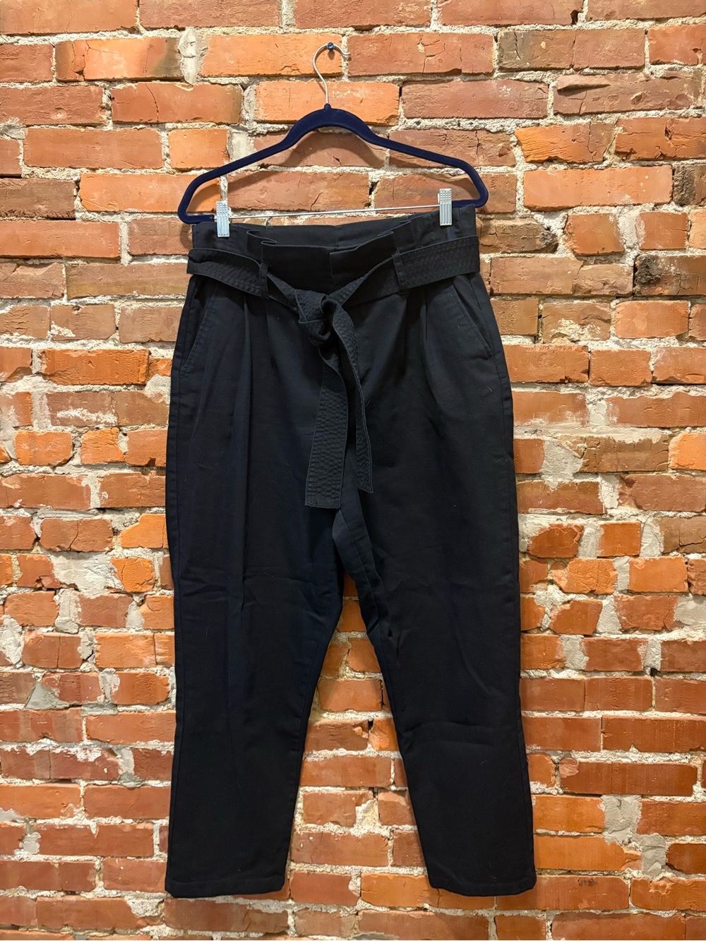 Black Paperbag Waist Trousers with Belt